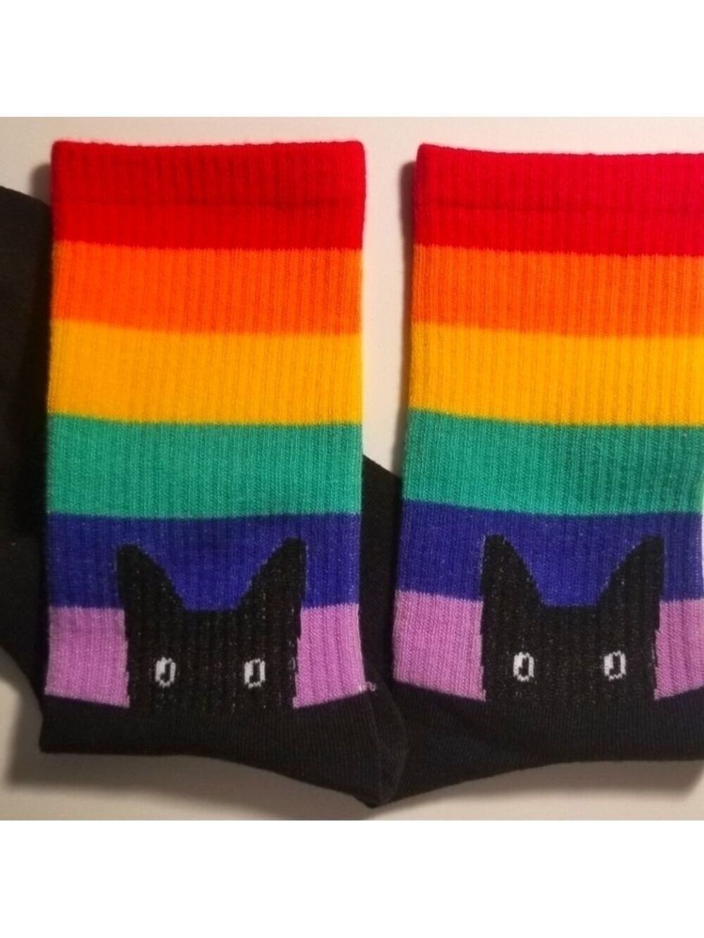 🌈Socks--Rainbow Kitty Socks Black W-Crew socks